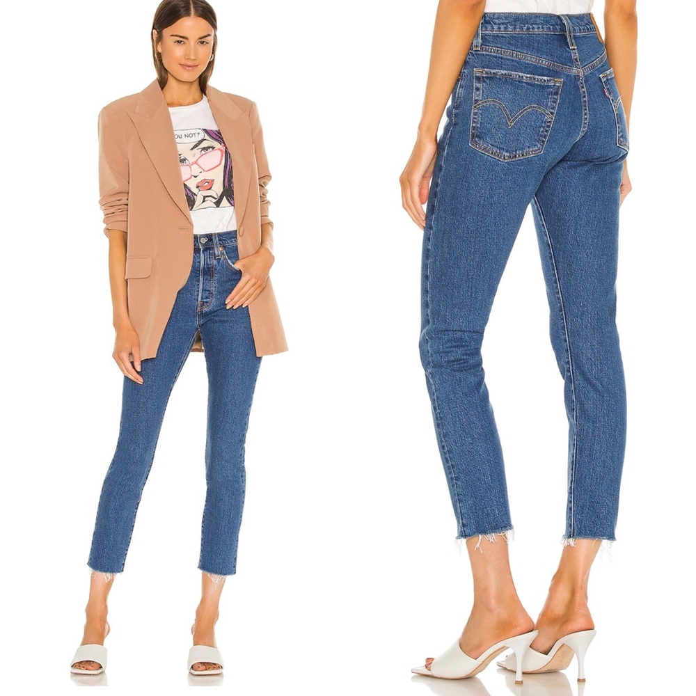 levi's | 501 high rise skinny dark raw hem crop 27